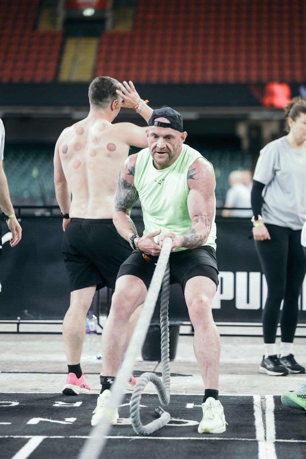 Julian on the battle ropes at Hyrox, Principality Stadium